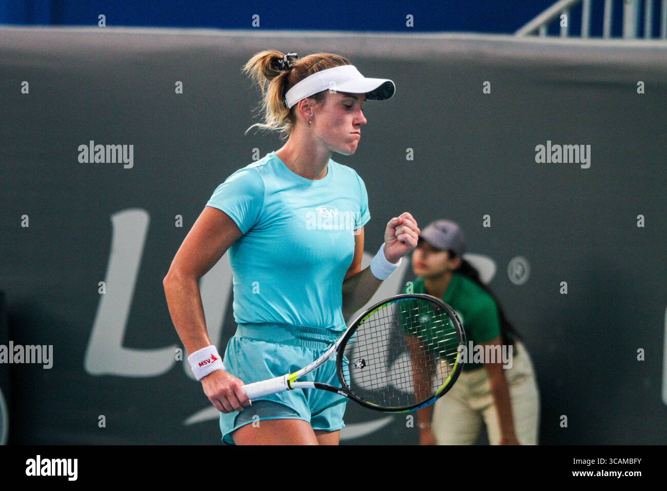 October 17, 2023: Monastir, Tunisia. 17 October 2023. Katarzyna Kawa of Poland plays against Martina Trevisan of Italy during the Jasmin Open tennis tournaments in Monastir, Tunisia. (Credit Image: © Hasan Mrad/IMAGESLIVE via ZUMA Press Wire) Stock Photo