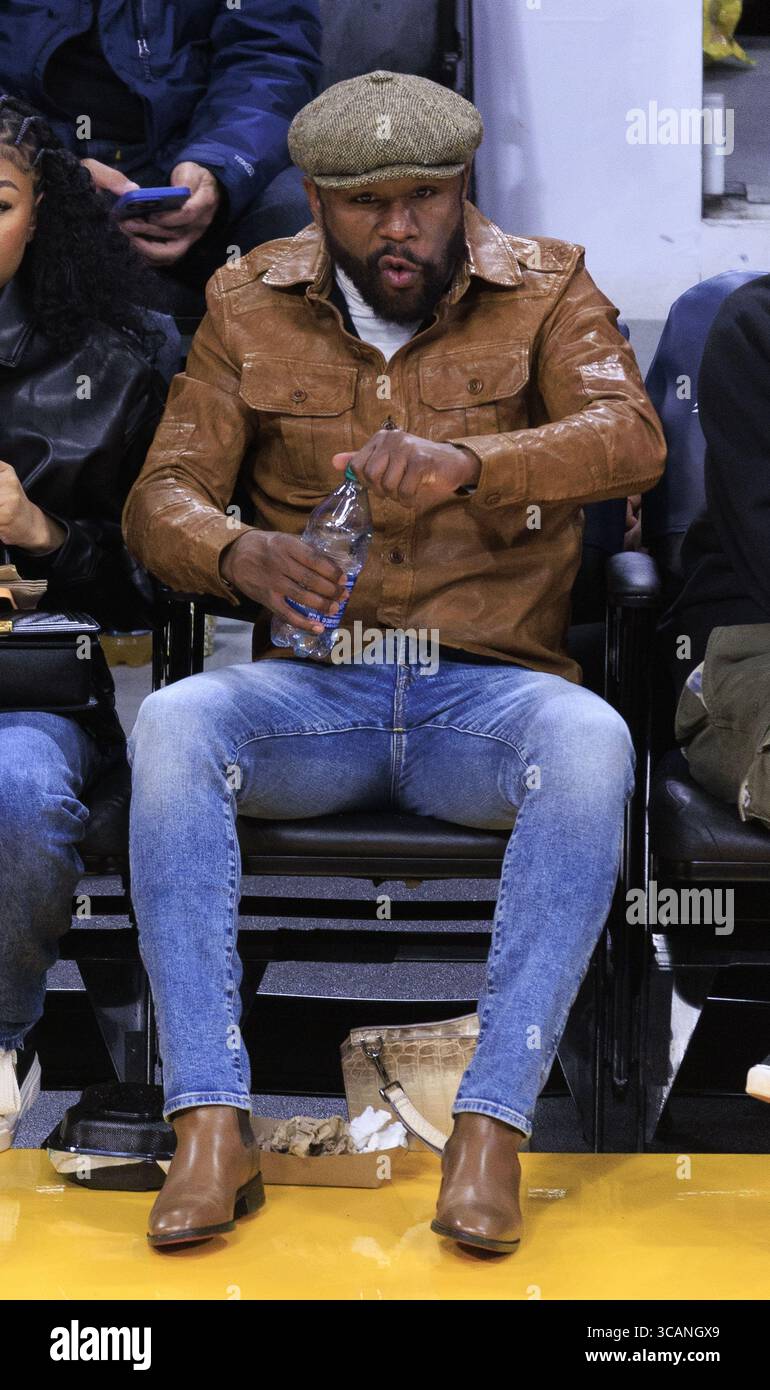 January 21, 2024, Los Angeles, California, USA: Floyd Mayweather Jr.  attends the NBA game between the Los Angeles Lakers and the Portland Trail  Blazers on Sunday January 21, 2024 at Crypto.com Arena