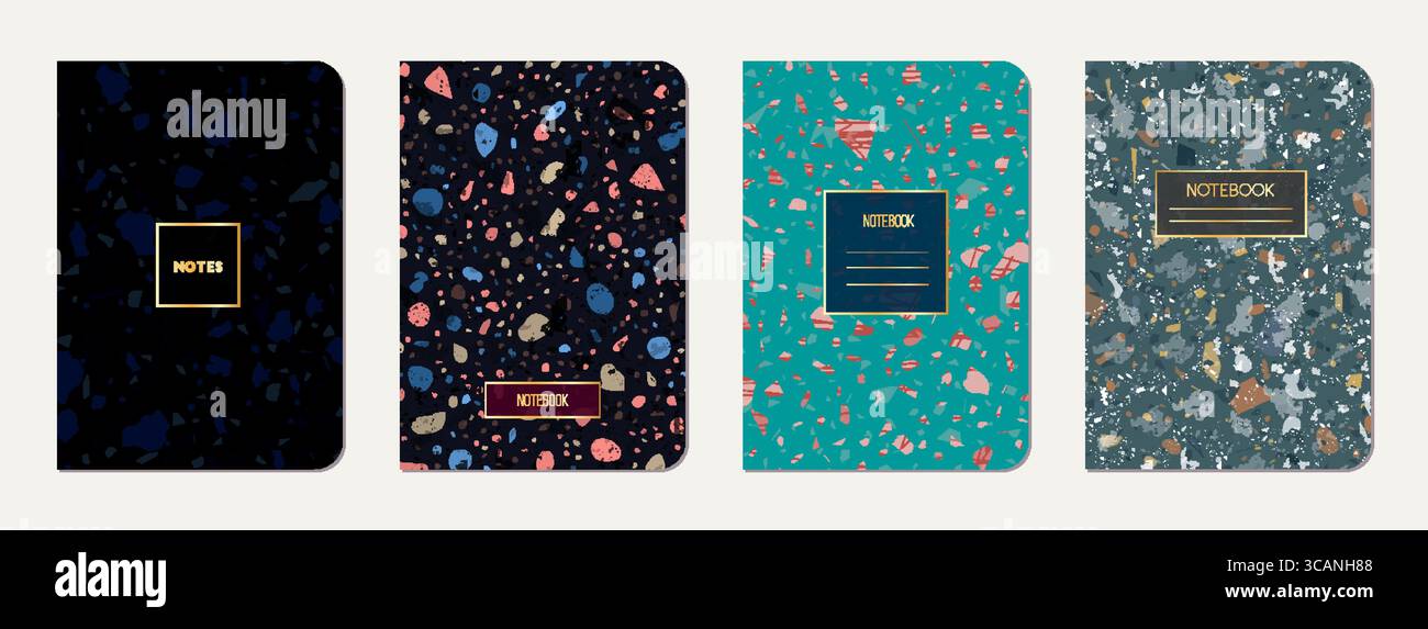 Note Cover Texture Note book cover design. Terrazzo abstract background made of natural ...