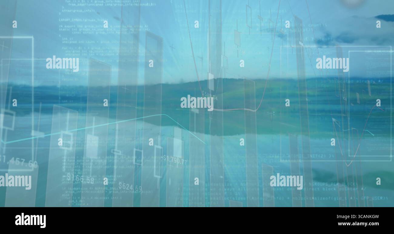 Displaying digital visualization hovering over open ocean, with ...