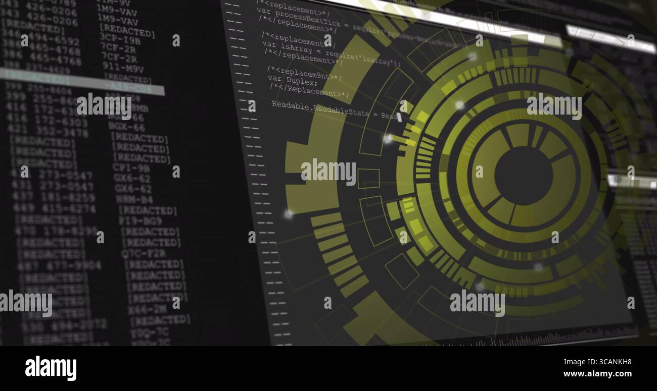 Displaying yellow-green circular HUD graphic rotating on desktop, with ...