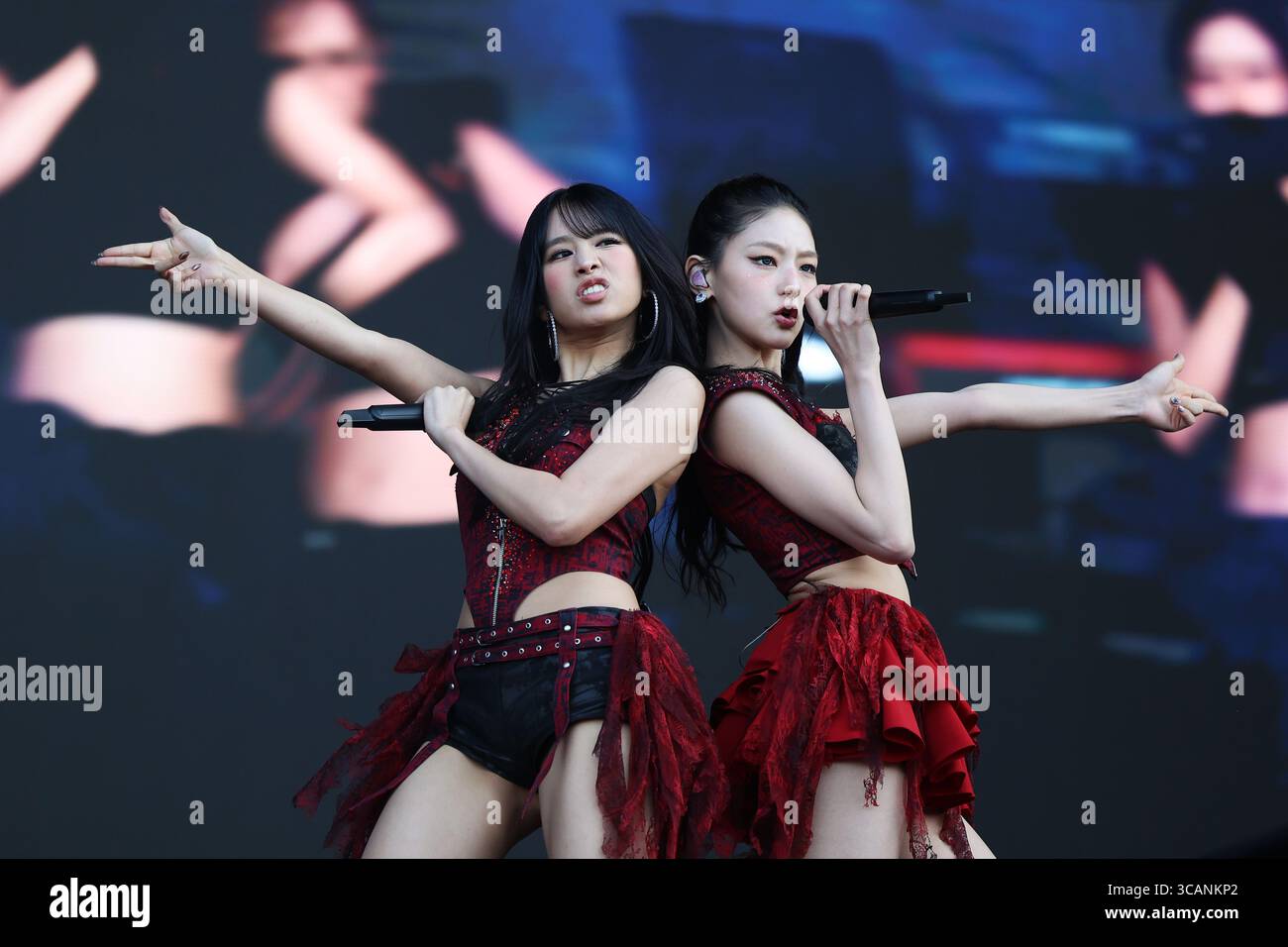 K-pop girl group Kiss Of Life members Natty and Haneul at Sziget Festival in Budapest, Hungary Stock Photo