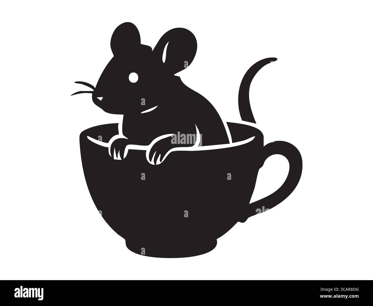 Black silhouette of mouse sitting in teacup, isolated on white ...