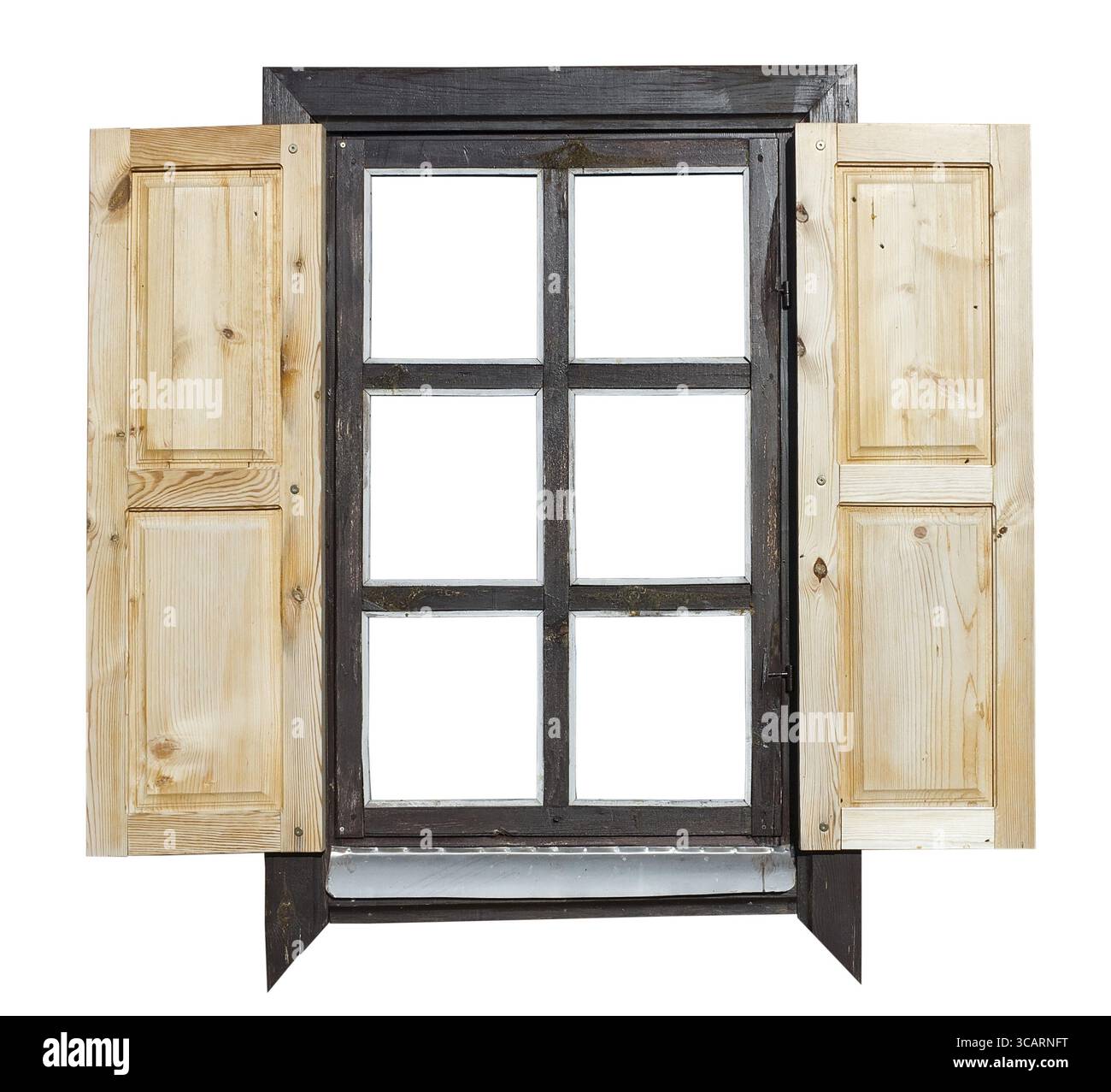 Rustic style window in wooden village home isolated Stock Photo