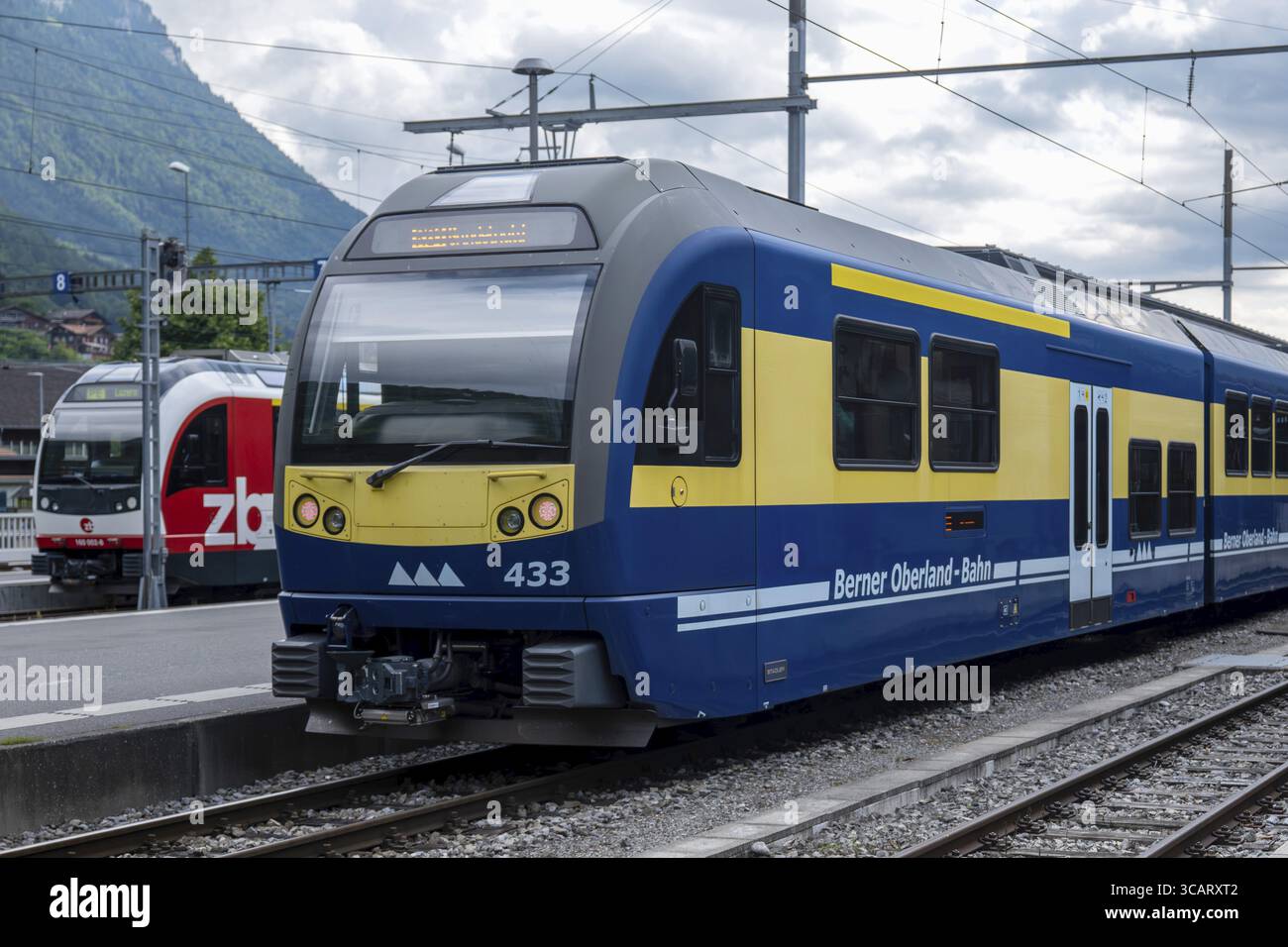 Passenger train Bernese Oberland Railway, hi, Zentralbahn, Interlaken, Bern, Switzerland Stock Photo