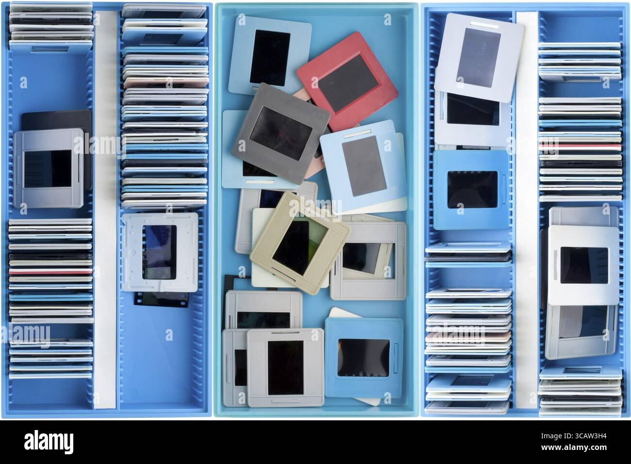 Blue boxes with old dusty negatives and slides background Stock Photo ...