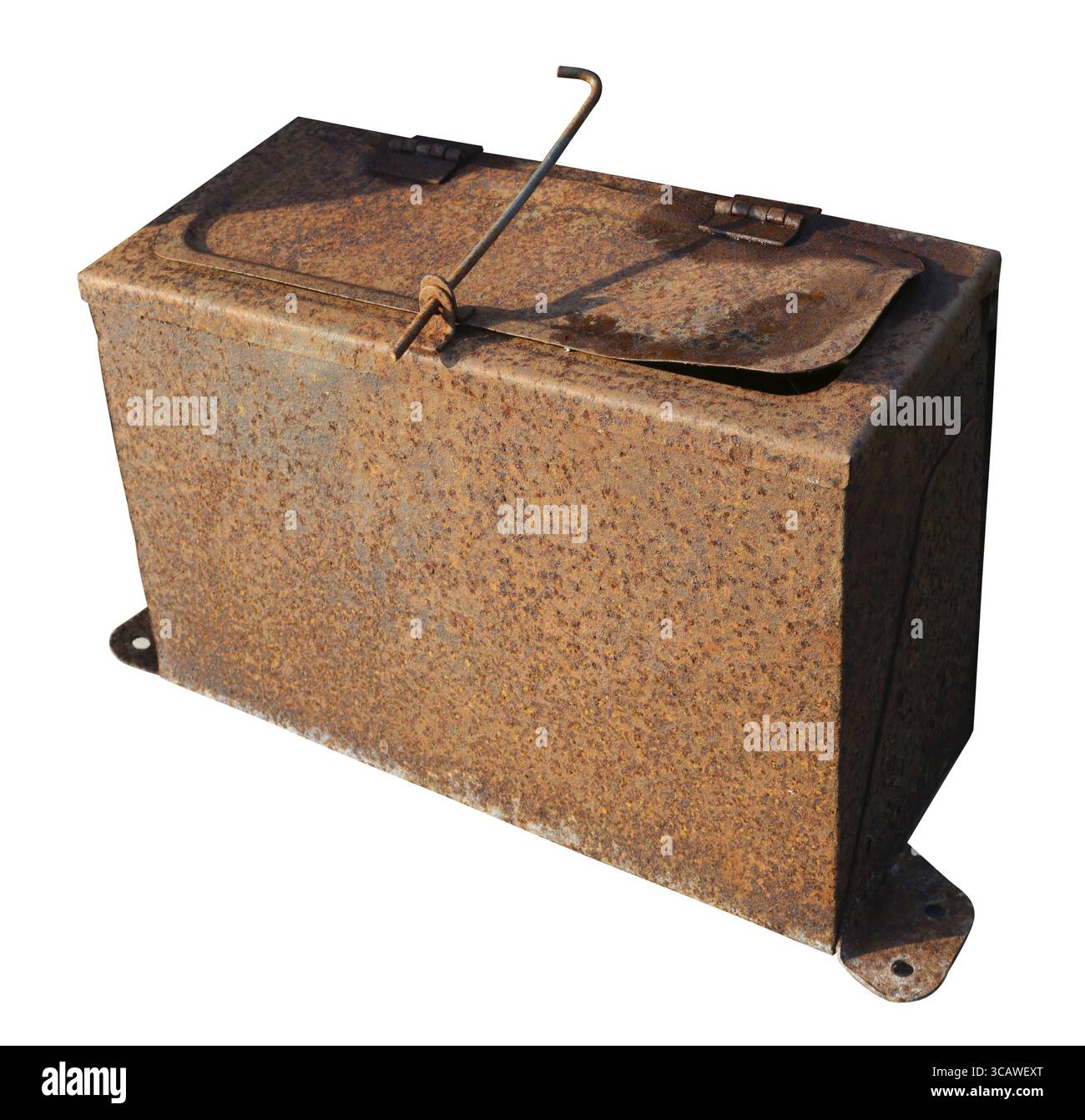 Rusty old closed vintage empty metal box for tools isolated on white Stock Photo