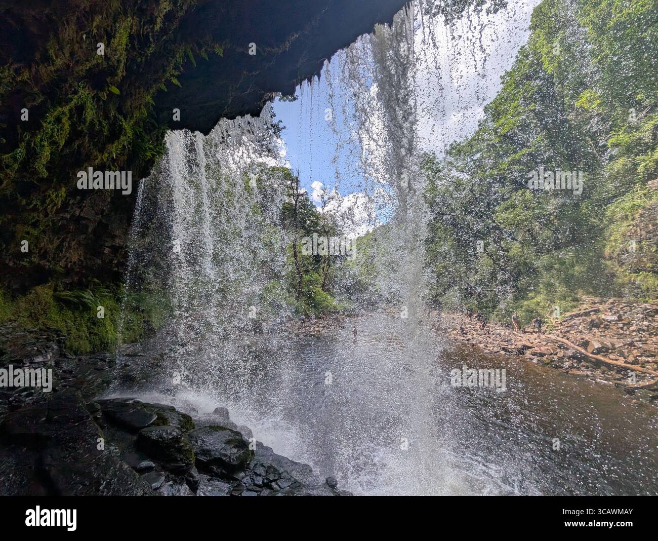 Behind Sgwd yr Eira Waterfall, Brecon Beacons National Park, Wales - Smartphone Captured Stock Image