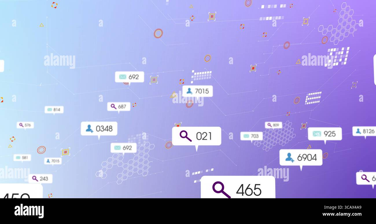 Floating central callout bubble displaying '021' hovering on violet ...