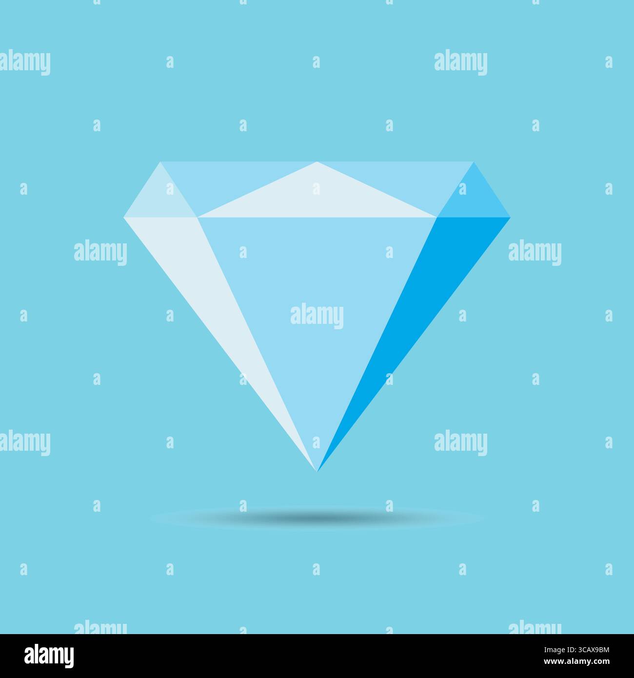 Flat design illustration of a blue diamond icon with sharp facets on a light blue background, Ideal for branding, luxury or digital themes, vector ill Stock Vector