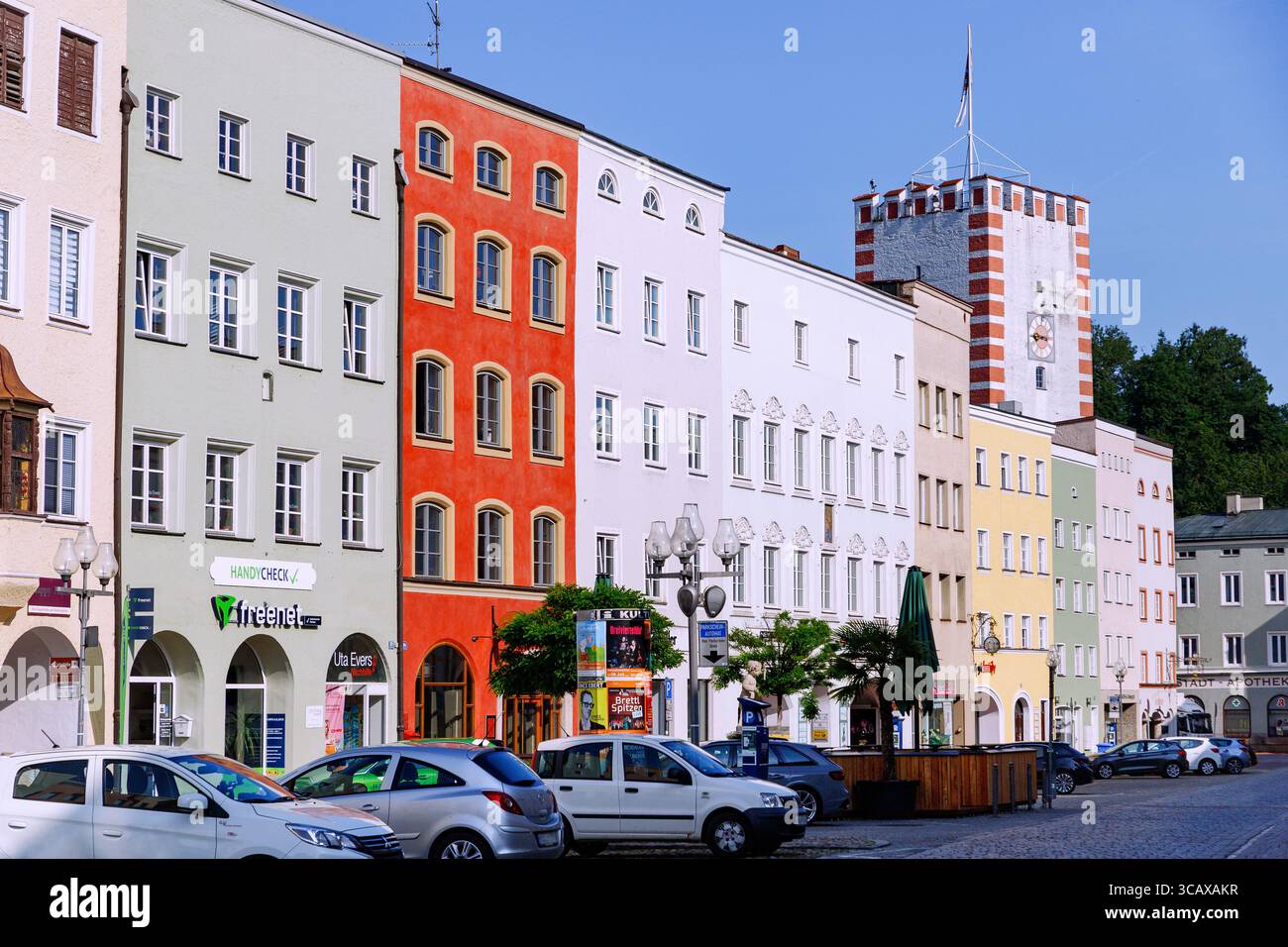 Town square with munich gate nagelschmiedturm in muhldorf am inn hi-res ...
