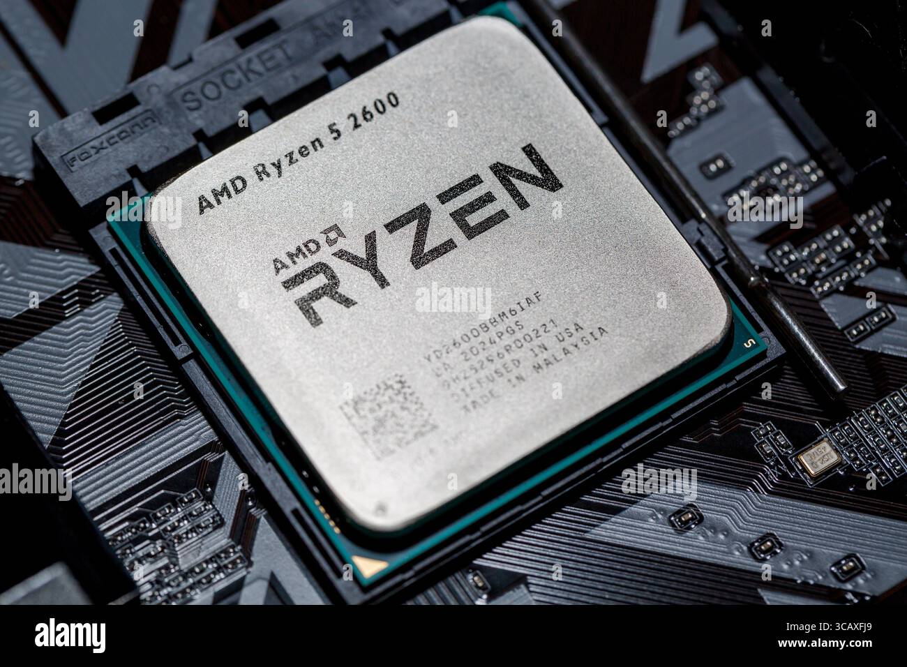 Moscow, Russia - October, 2020: AMD Ryzen 5 2600 Processor close up in ...
