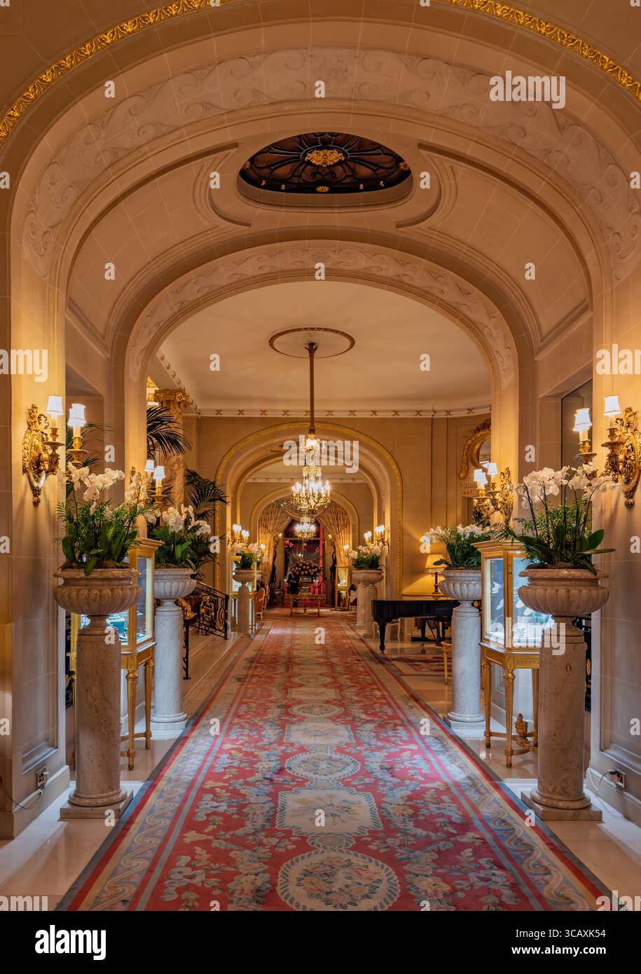 The Long Gallery, an elegant and opulent arched corridor inside The Ritz, a famous luxury five-star hotel in London, UK. Stock Photo