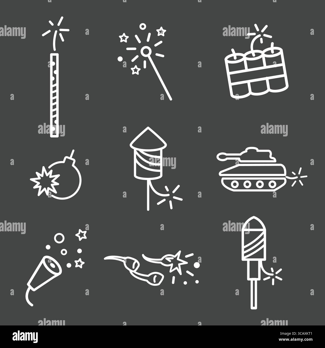 Fireworks with Independence Day Icon Set Stock Vector