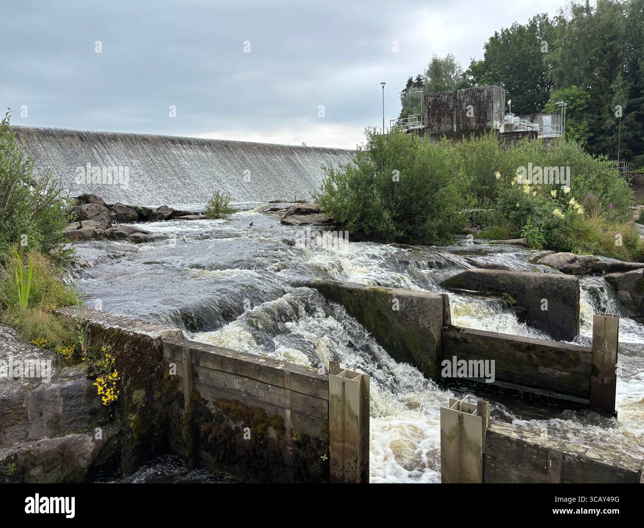 Halistenkoski rapid and dam on Aurajoki river in Turku, Finland. - Smartphone Captured Stock Image