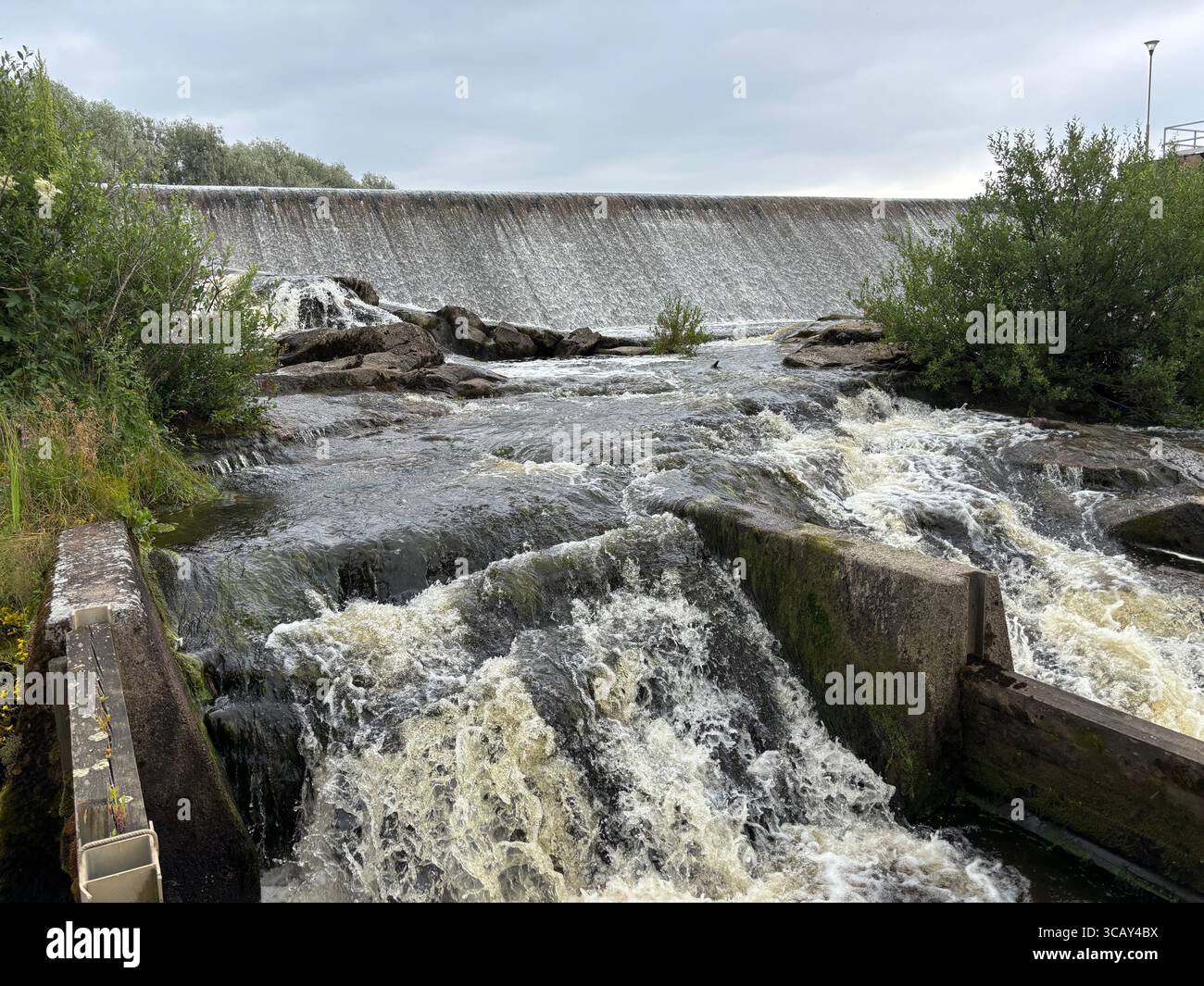 Halistenkoski rapid and dam on Aurajoki river in Turku, Finland. - Smartphone Captured Stock Image