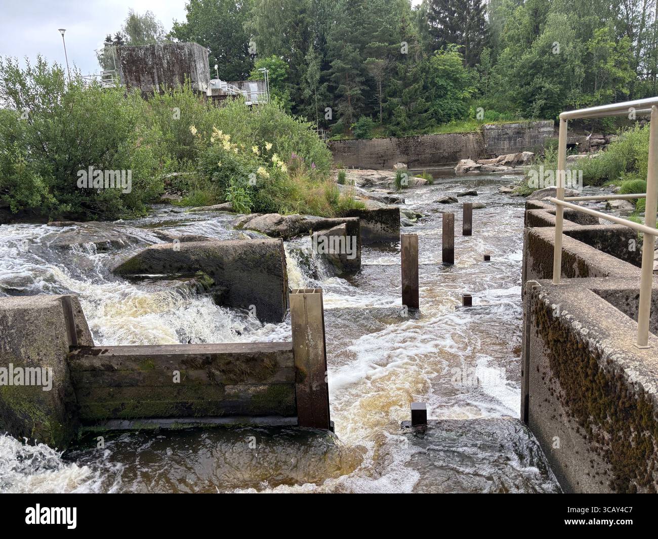 Halistenkoski rapid and dam on Aurajoki river in Turku, Finland. - Smartphone Captured Stock Image