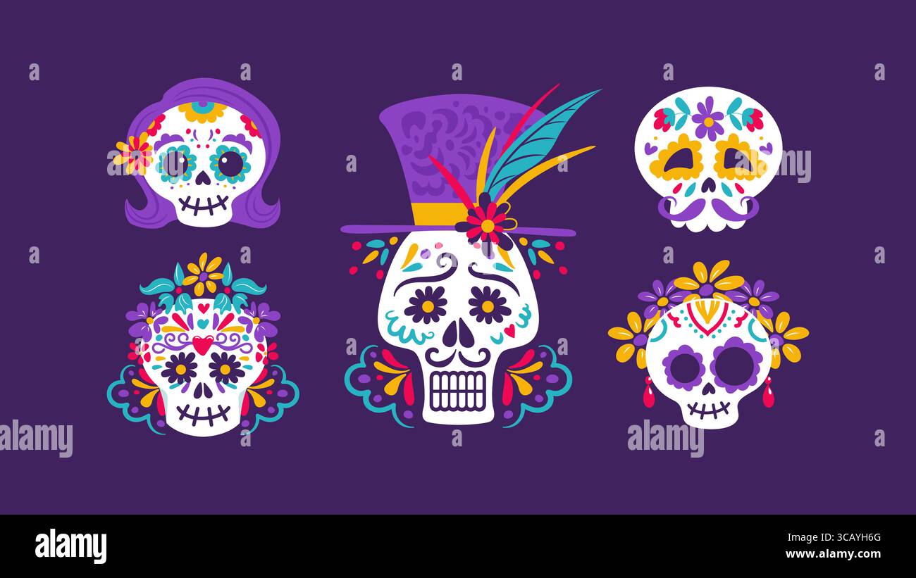 A vibrant vector illustration celebrating Dia de los Muertos features ...