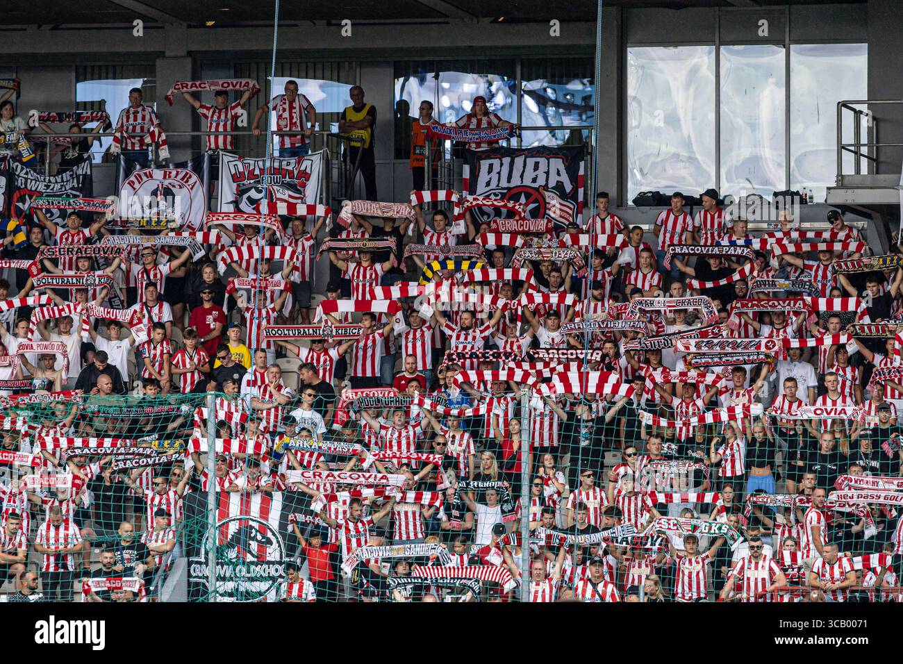 Krakow, Poland, Aug 3 2025, A football match between Cracovia and Lechia Gdansk, OP:  kibice Cracovia Stock Photo
