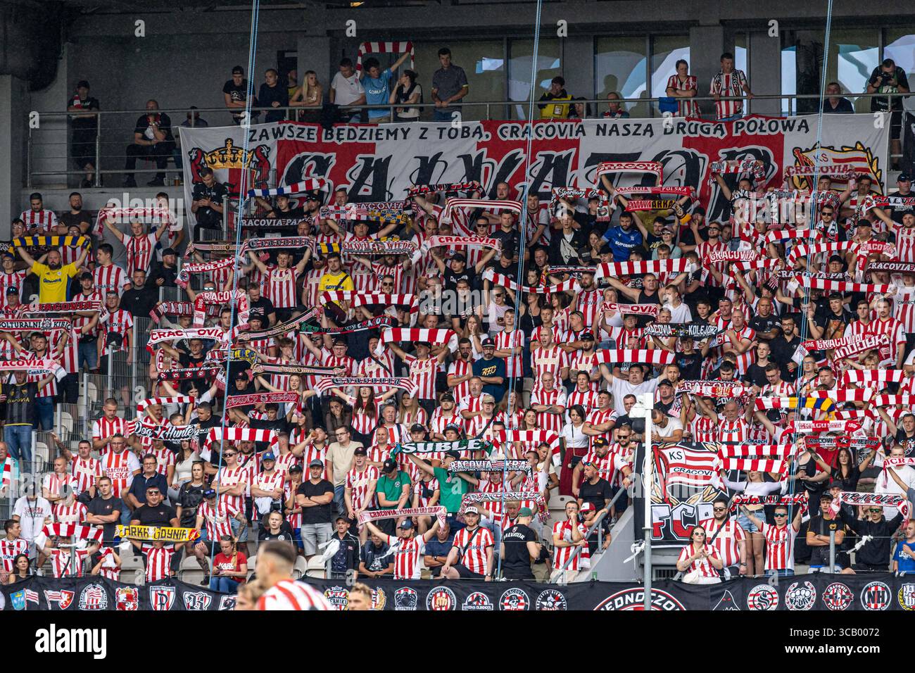 Krakow, Poland, Aug 3 2025, A football match between Cracovia and Lechia Gdansk, OP:  kibice Cracovia Stock Photo