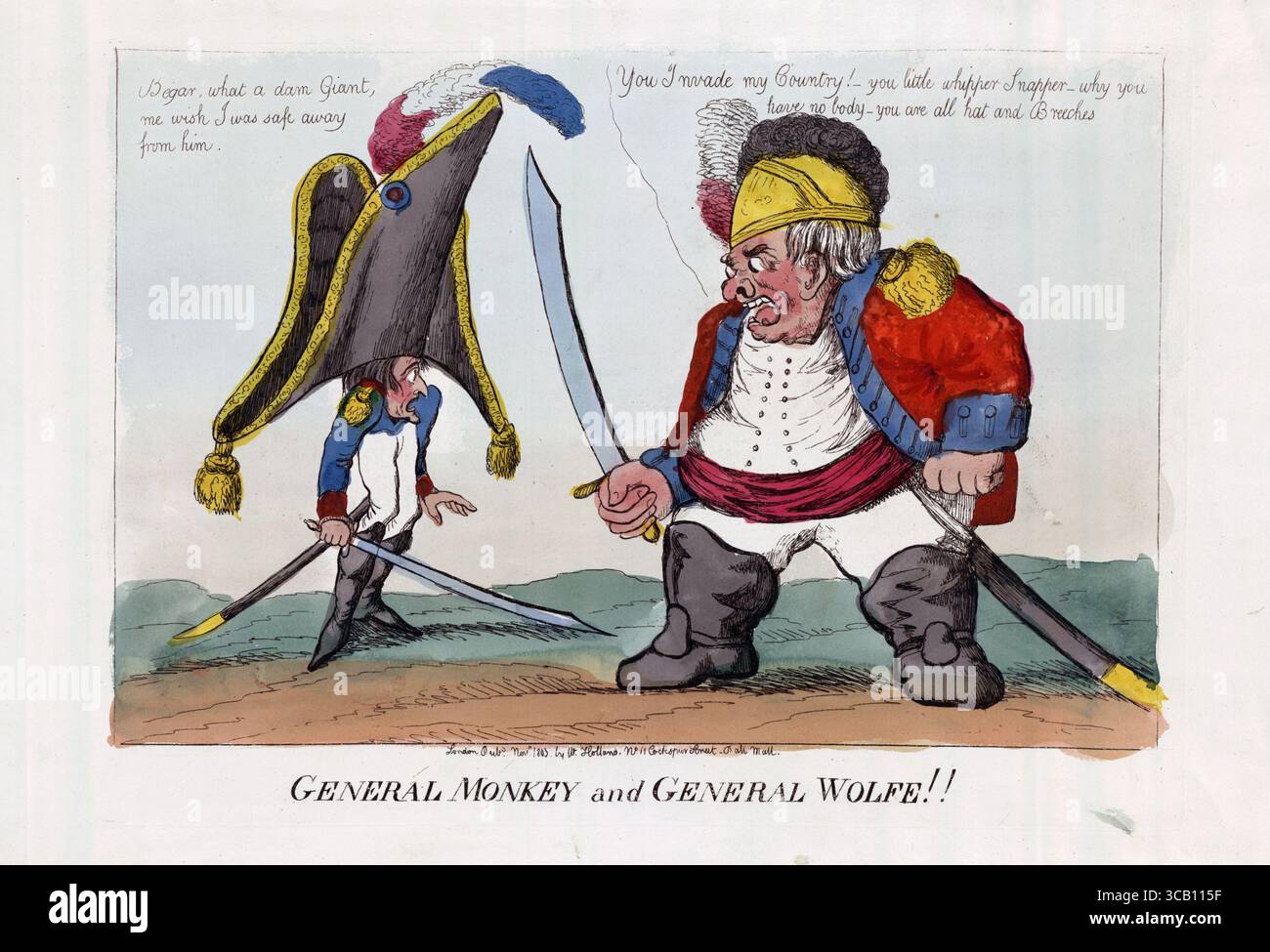 A humorous illustration cartoon print coloured engraving of General ...