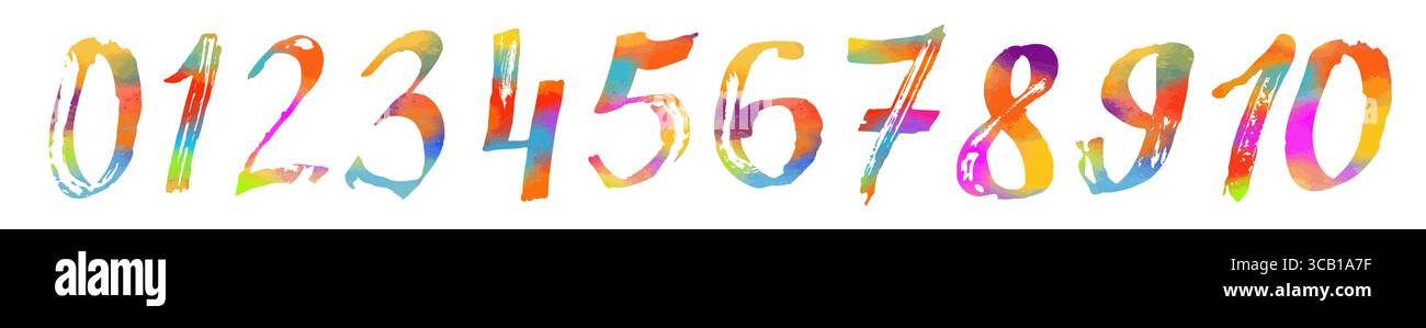 Numbers brush objects hand drawn colored. Not AI, Vector illustration Stock Vector