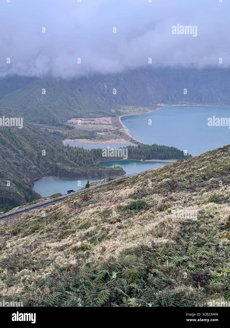 Cloudy view over Lagoa do Fogo, a volcanic crater lake and protected natural reserve in São Miguel, Azores. - Smartphone Captured Stock Image