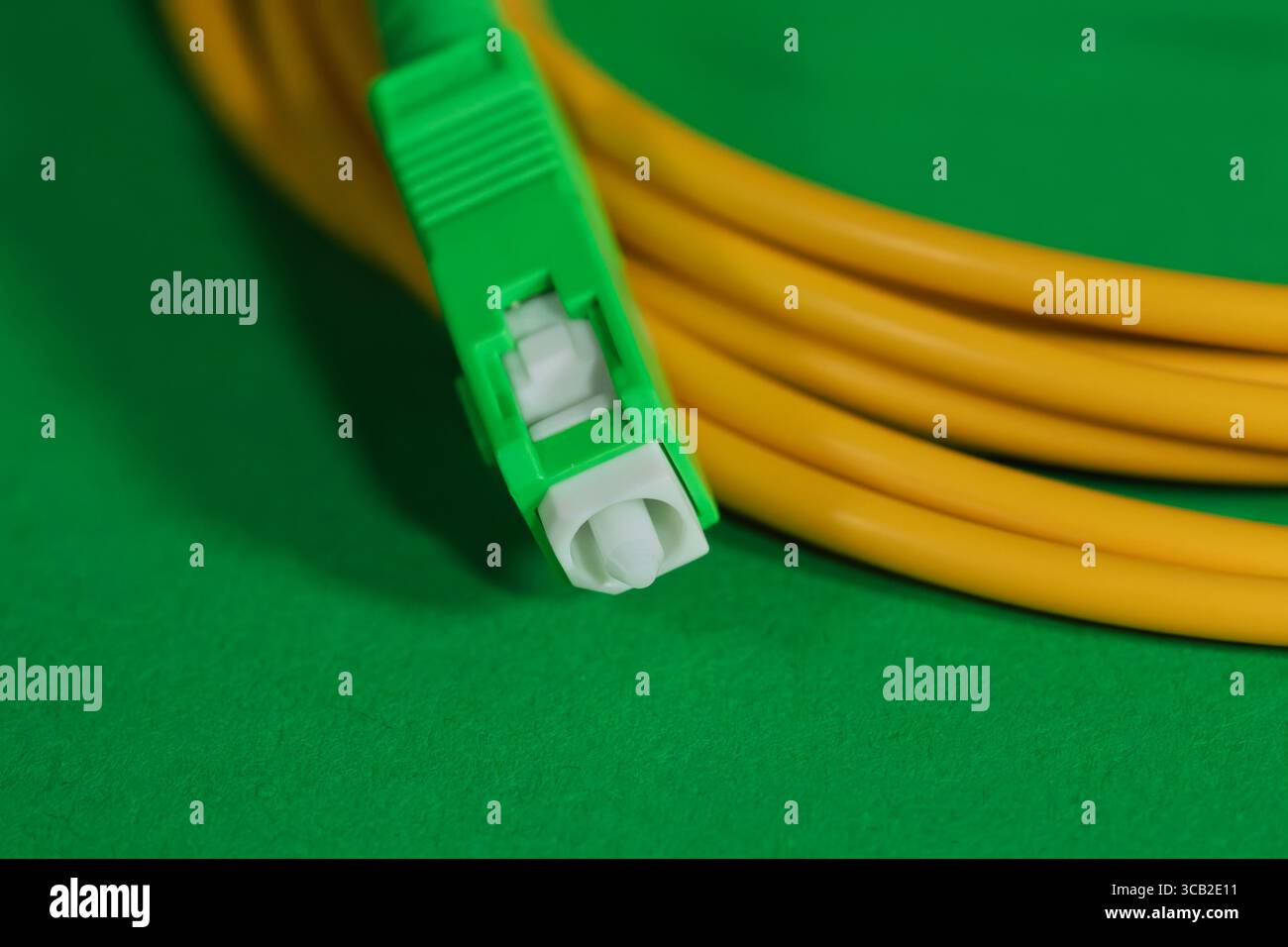 fiber optic cable connector, fiber patch cord optic Single Mode, Low Loss Return optical characteristics in communication system, Date Communication o Stock Photo