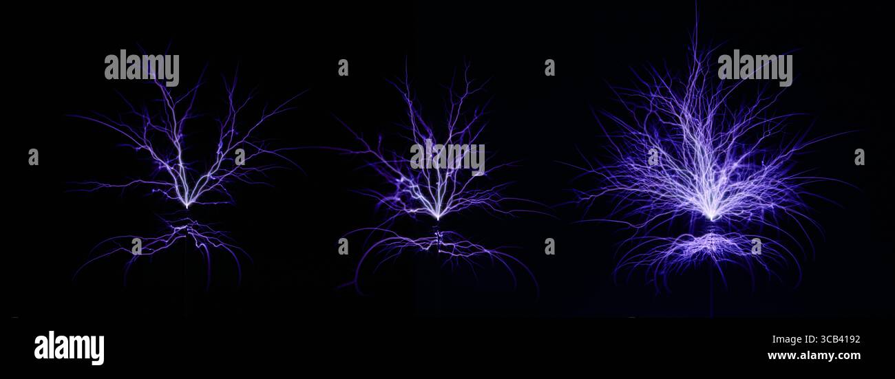 Electrostatic Discharge of Coil. set of bright electric lightning ...