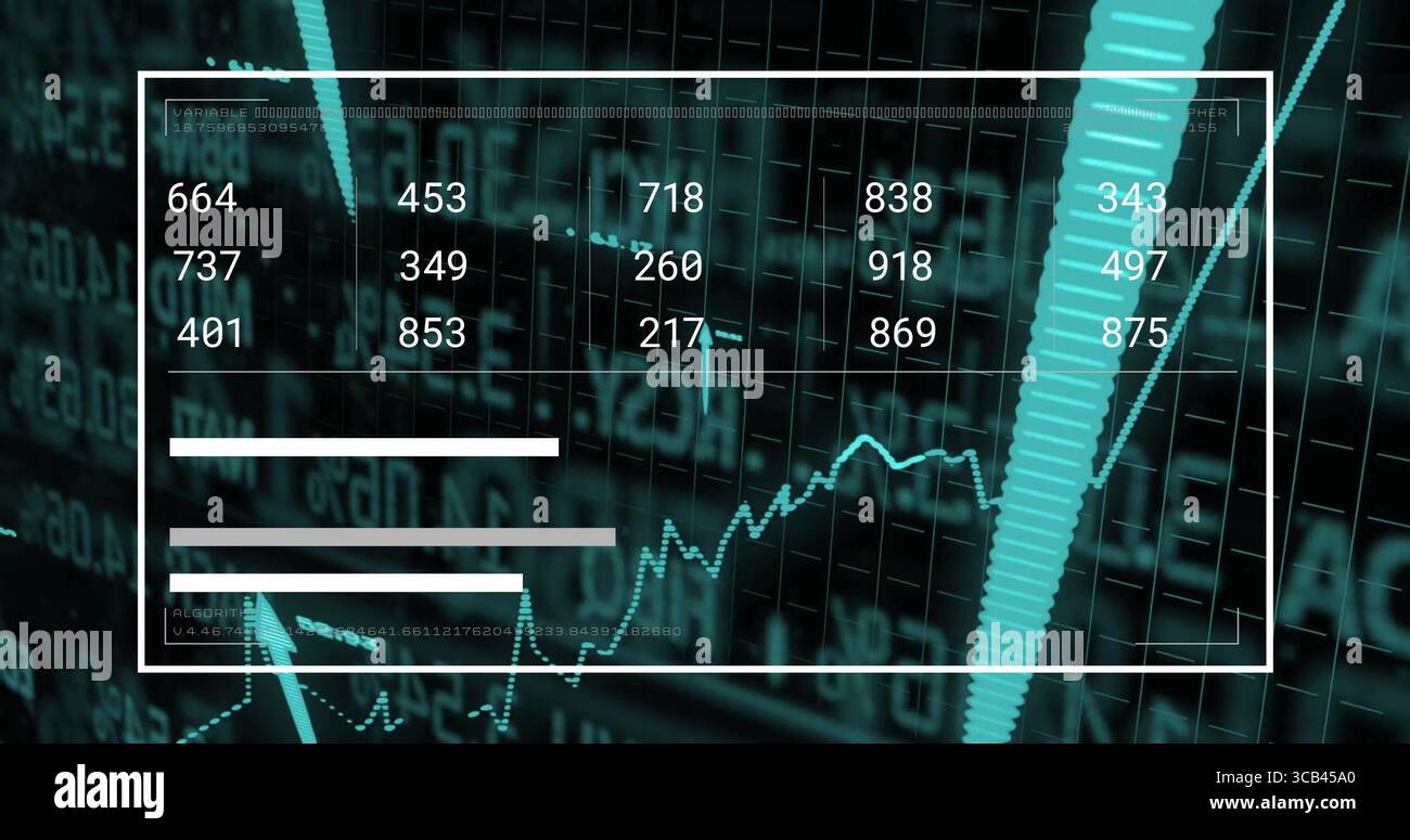 Showing outlined panel displaying digit grid, turquoise bar, progress ...