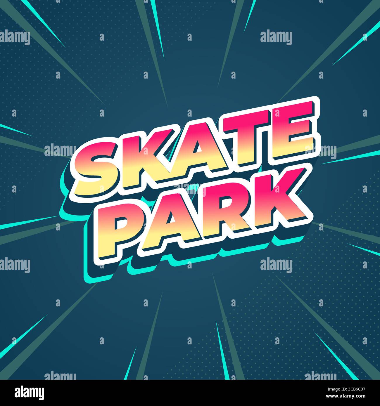 Bold colorful skate design with retro vibes and vibrant gradient lettering on comic style background Stock Vector