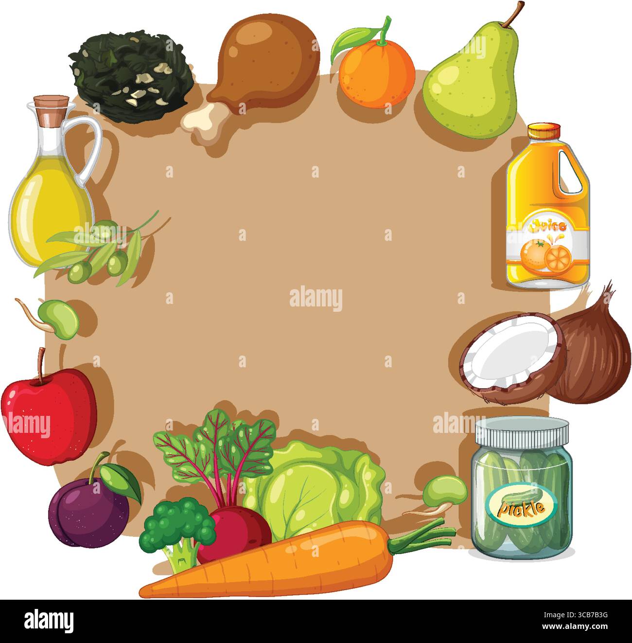 Vector illustration of a vibrant food border with fruits, vegetables ...