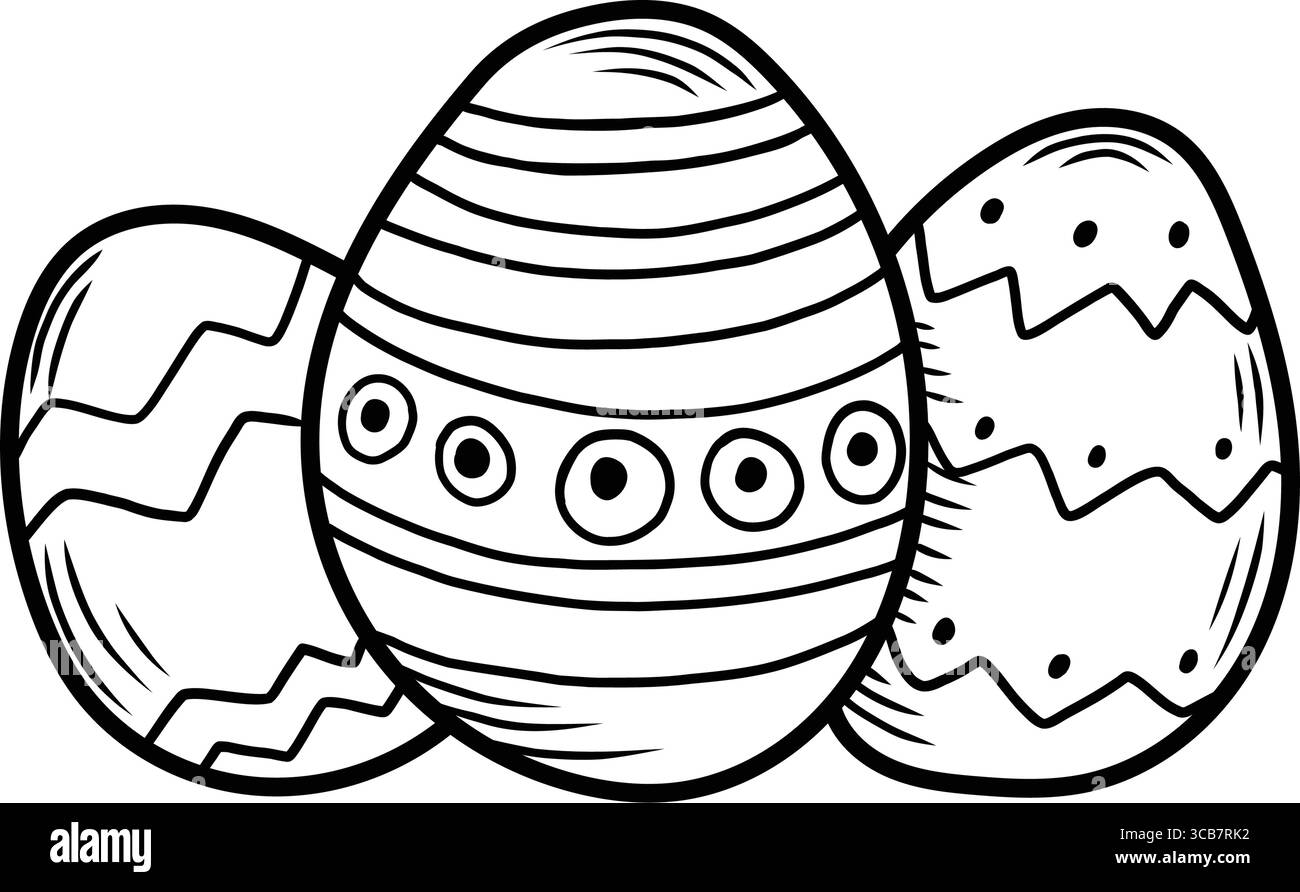 Three easter eggs showing different decorations representing festivity and happiness Stock Vector