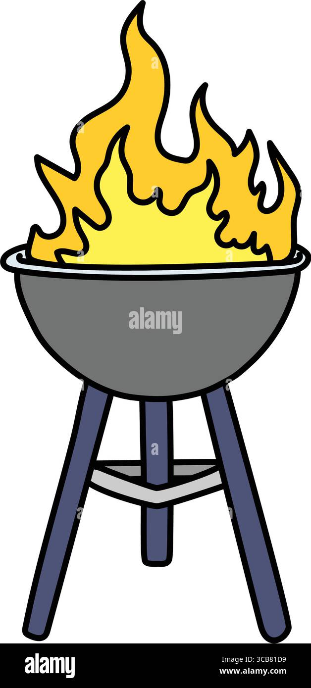 Barbecue grill burning with large flames on white background Stock Vector