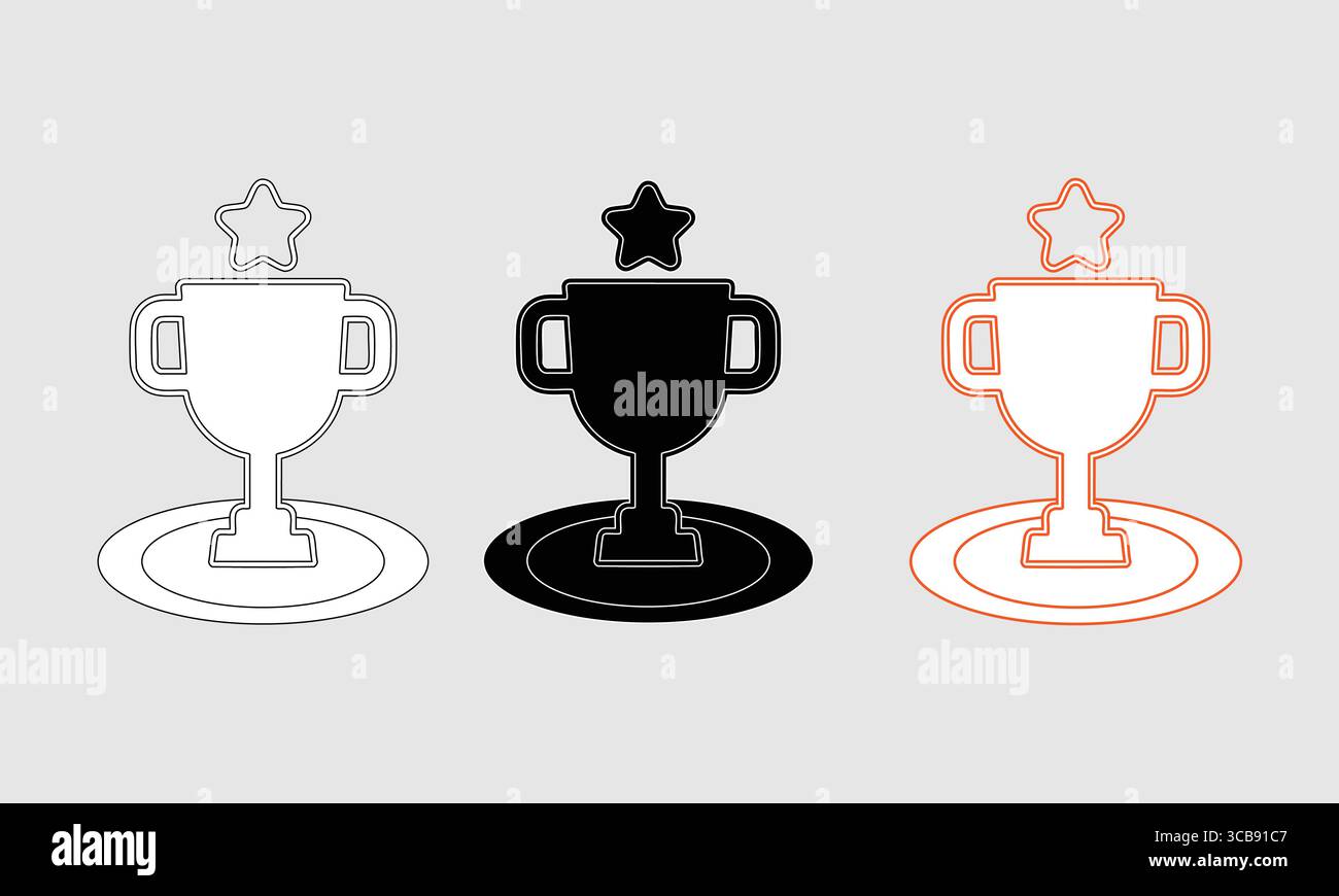 Three Trophy Icon Styles: Outline, Solid, and Colored Accents Stock Vector