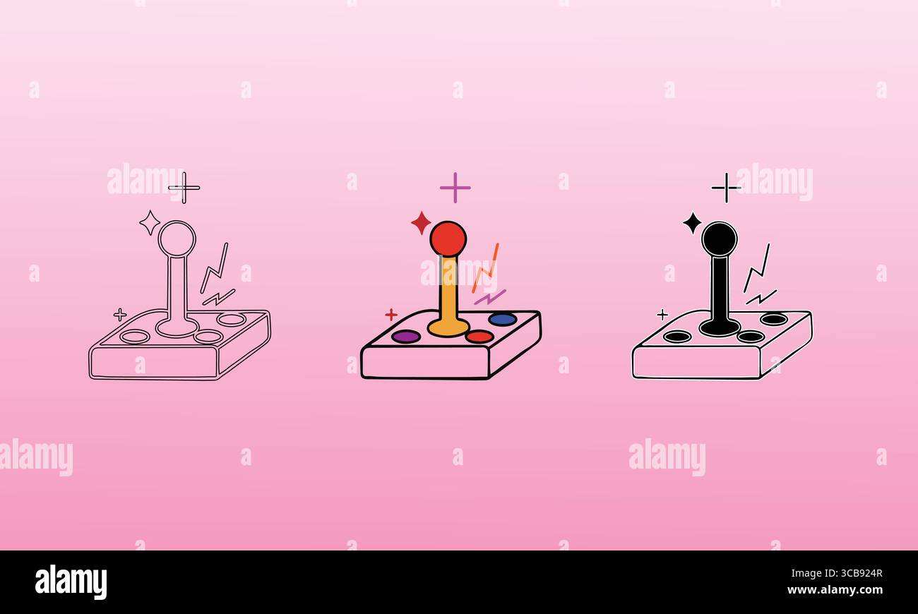 Stylized Joysticks Illustrations on Pink Gradient Background with Sparkling Elements Stock Vector