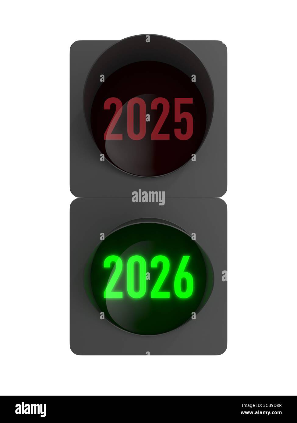 2026 new year. Traffic light on white background. Isolated 3D illustration Stock Photo