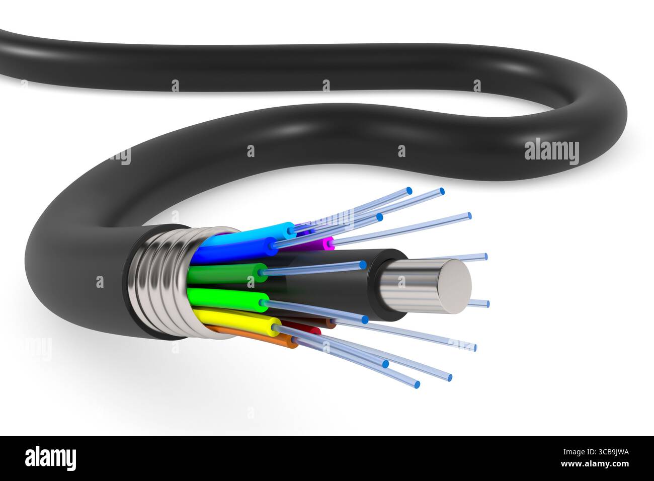 Fiber optic cable on white background. Isolated 3D illustration Stock Photo