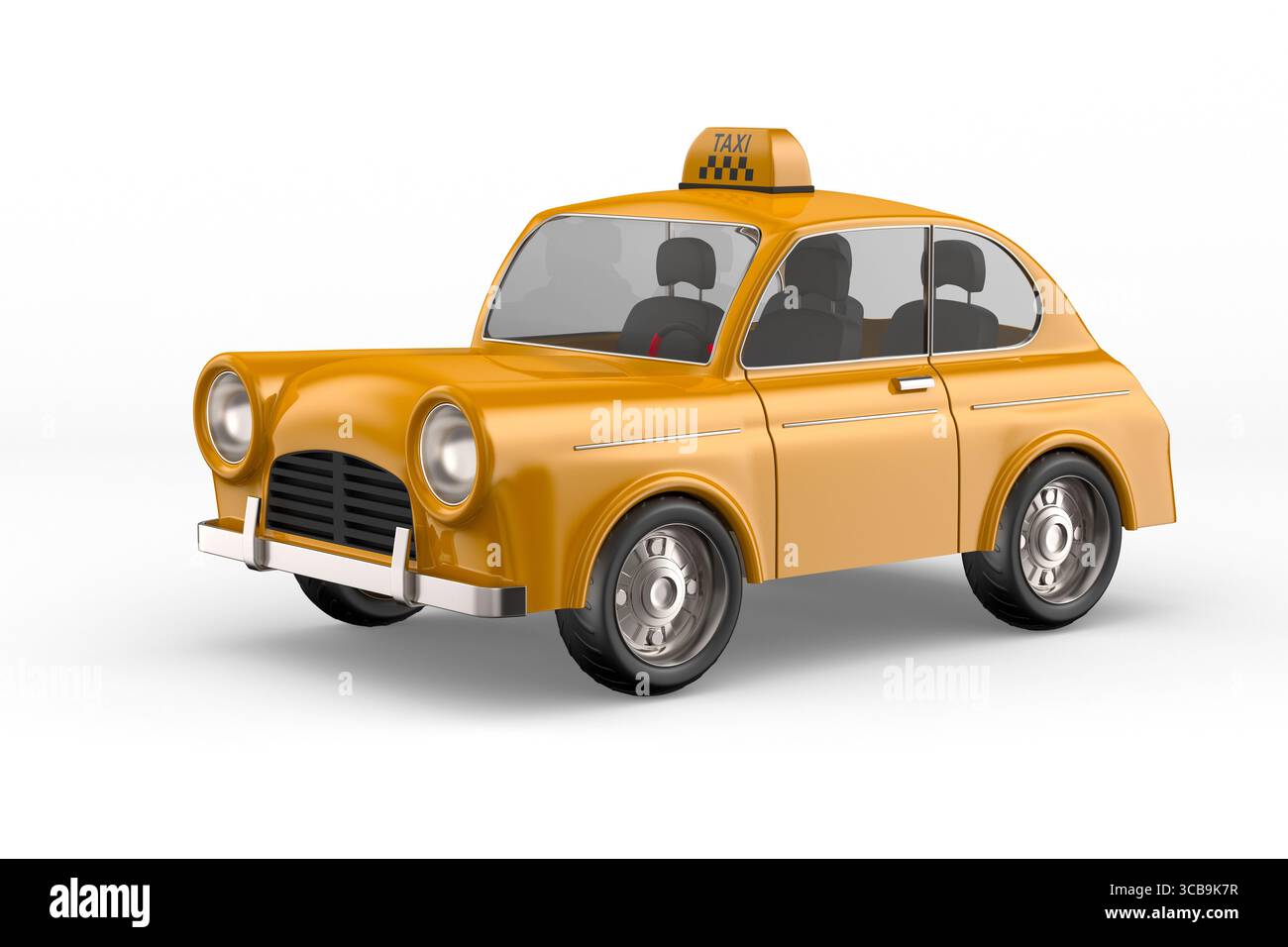 Yellow taxi on white background. Isolated 3D illustration Stock Photo