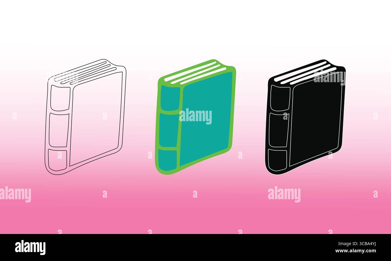Three Book Icons With Colorful Design on Gradient Background Stock Vector