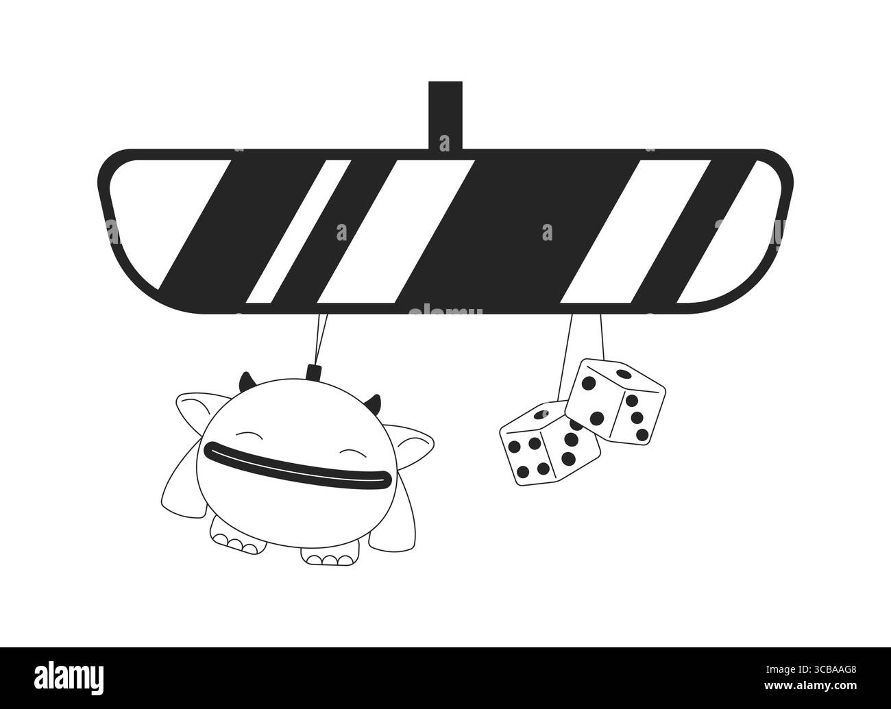 Rearview mirror with hanging toys 2D line object Stock Vector