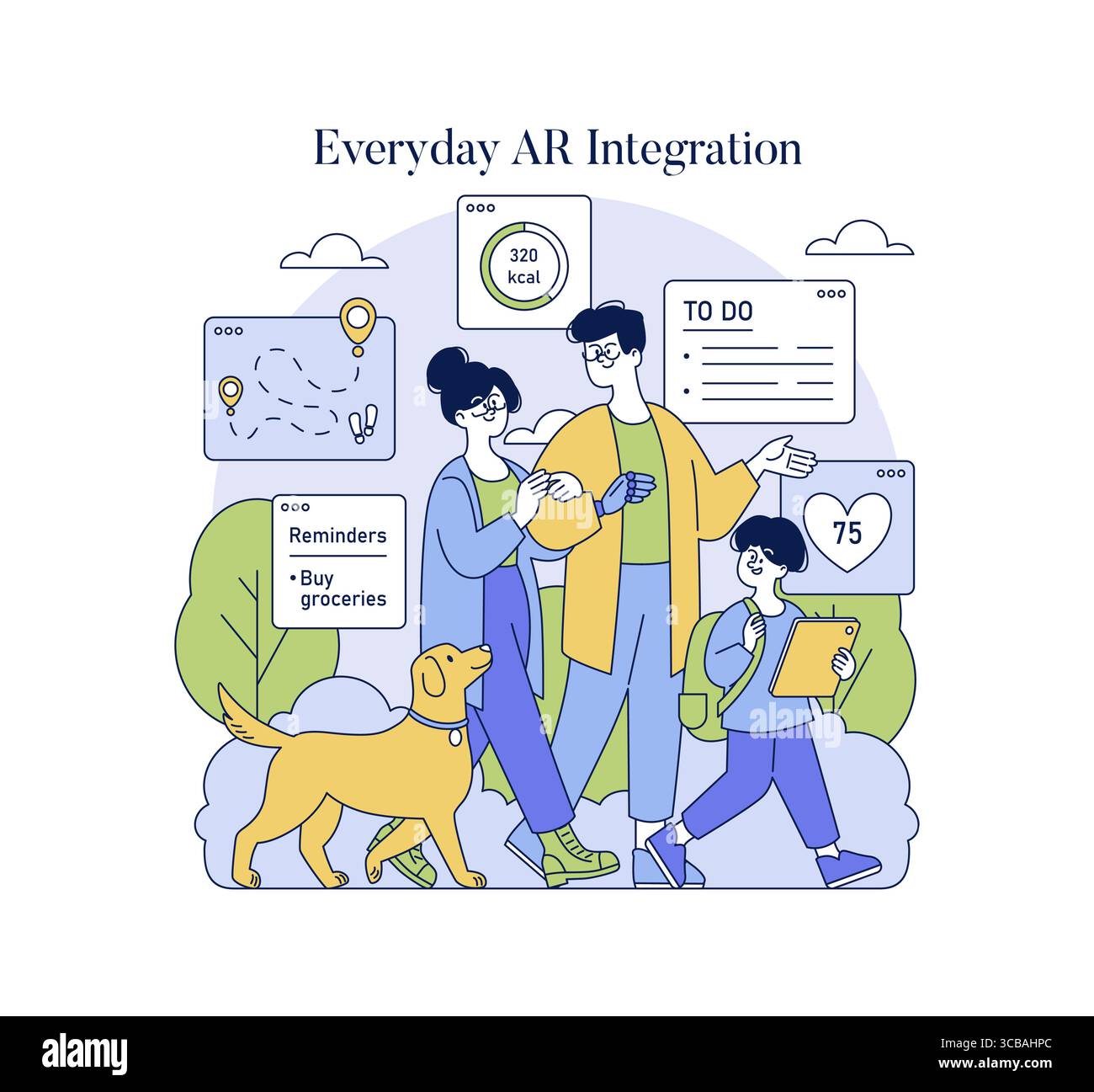 Vector illustration of a family using augmented reality devices for ...