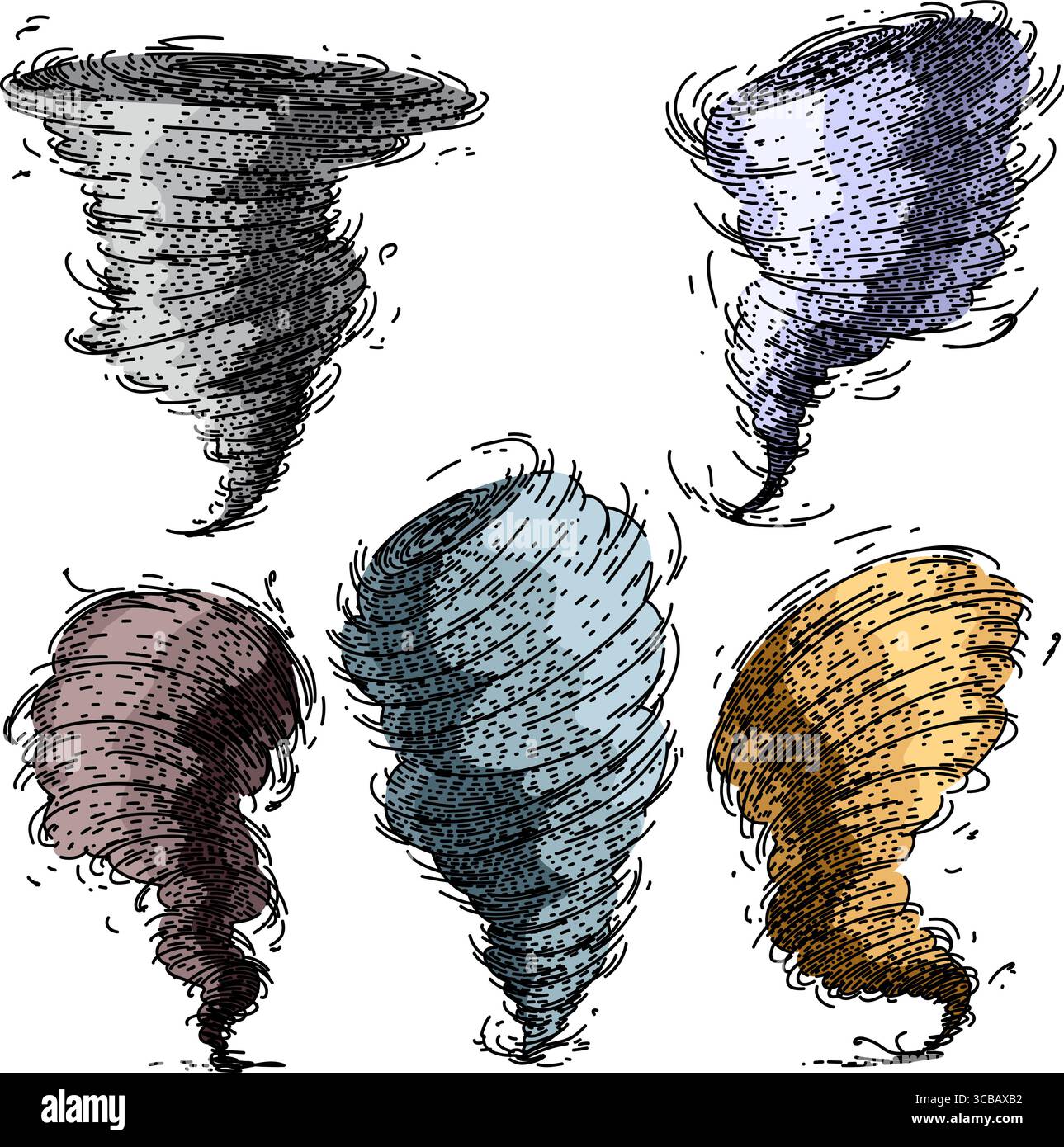 tornado set sketch hand drawn vector Stock Vector
