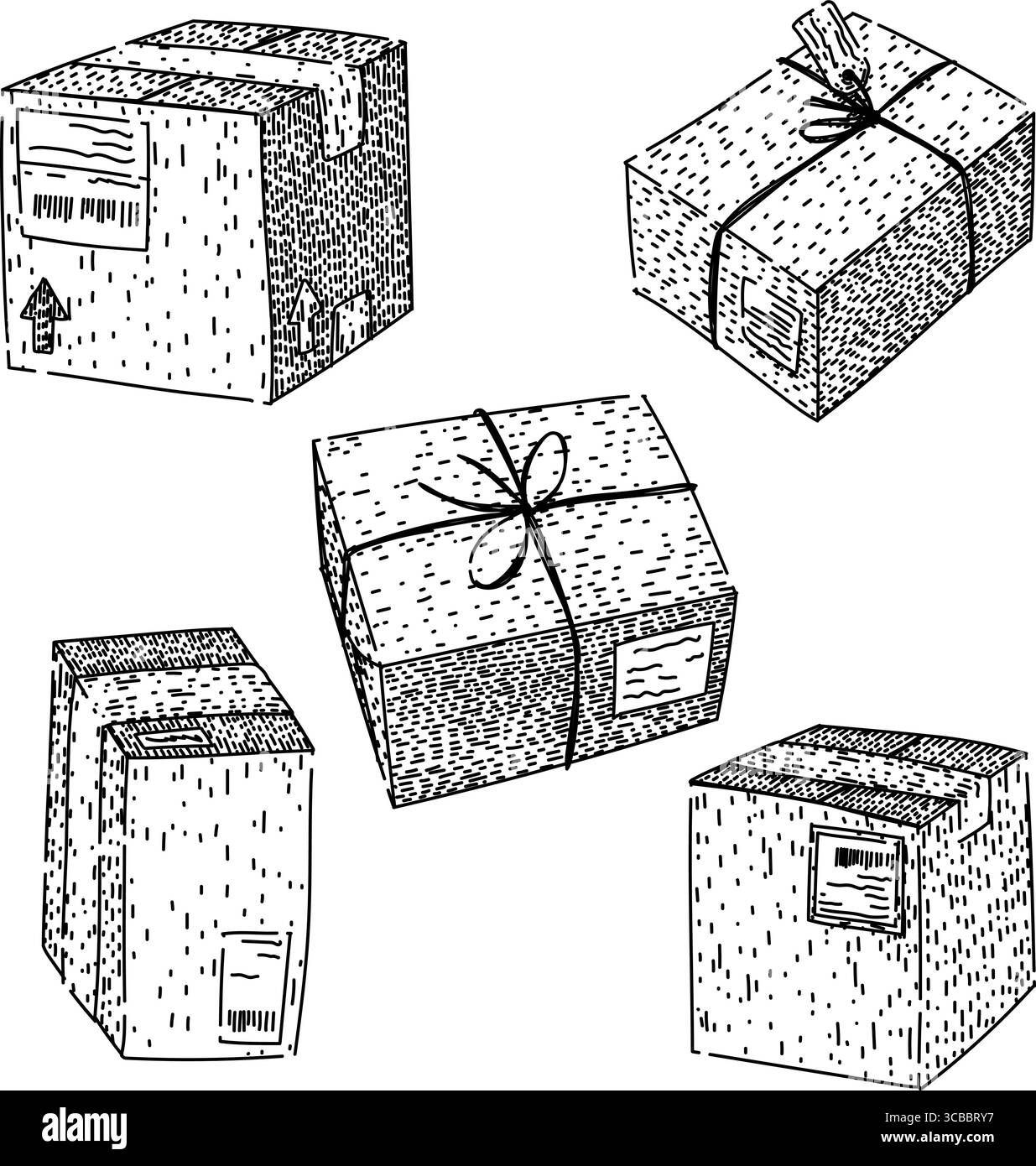 parcel set sketch hand drawn vector Stock Vector Image & Art - Alamy