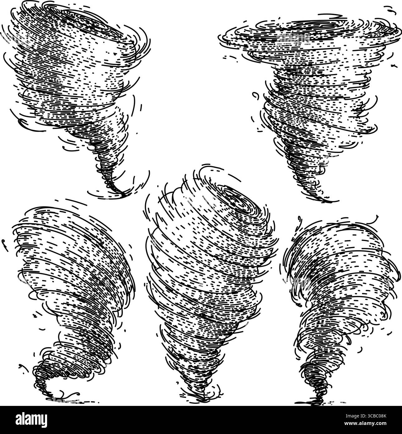 tornado set sketch hand drawn vector Stock Vector