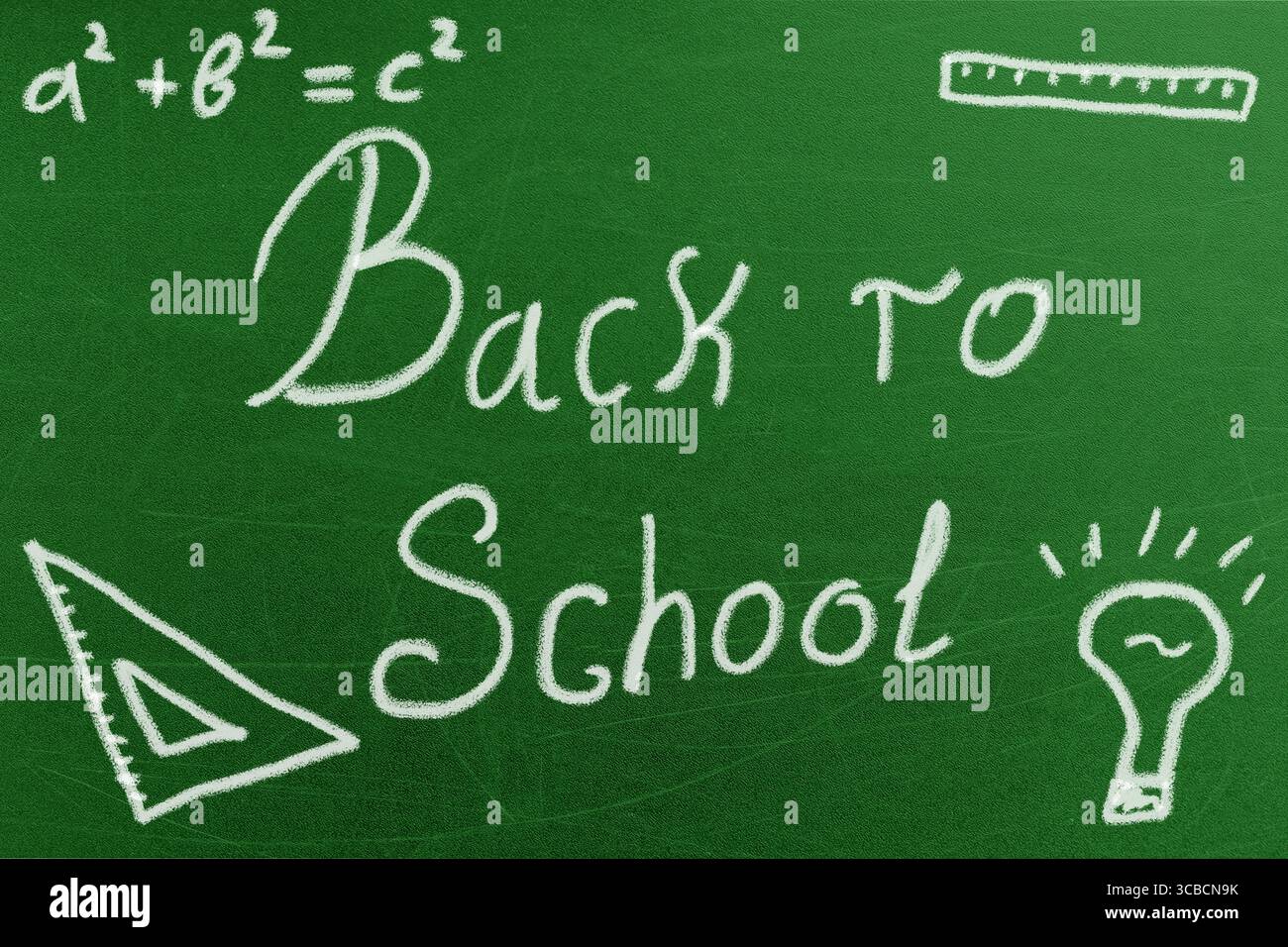 Green chalkboard with Back to School message and mathematical formula ...