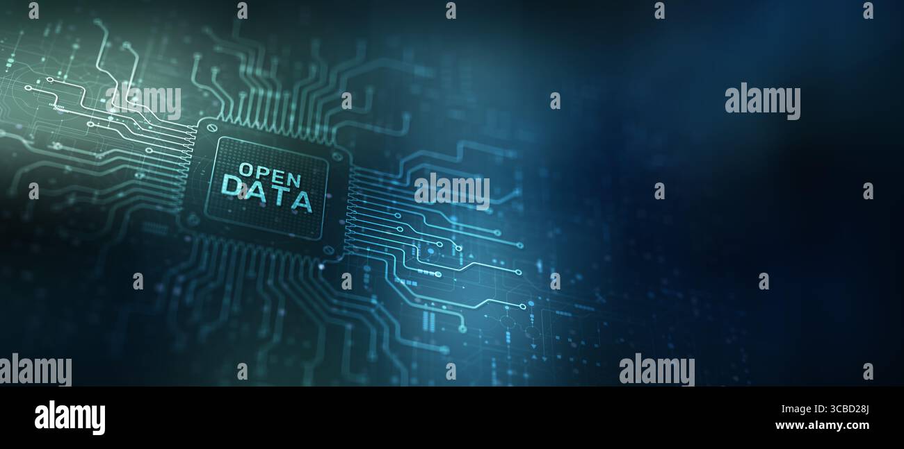 Open Data Concept and Big Data Analytics, Cloud Technology and Digital Transformation. Stock Photo