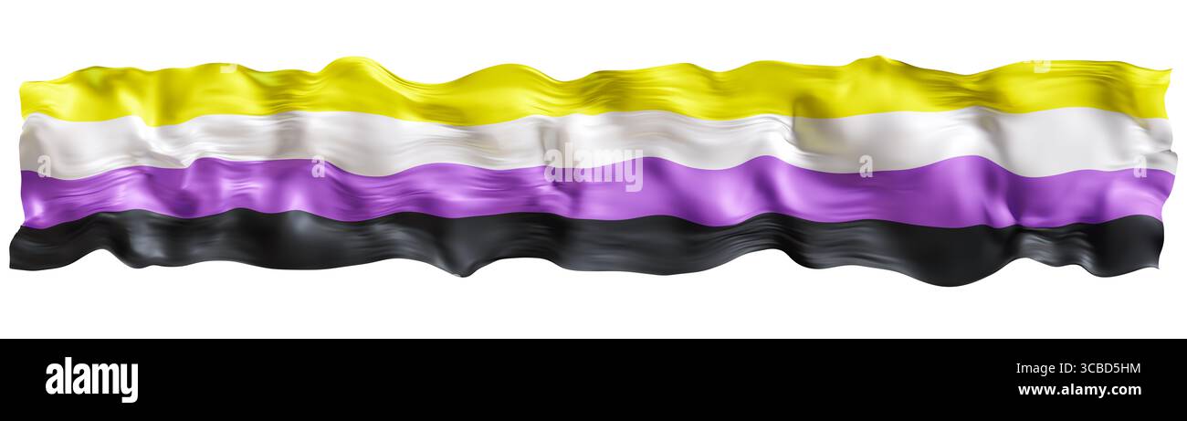 Colorful nonbinary flag displays three distinct sections in shades of ...