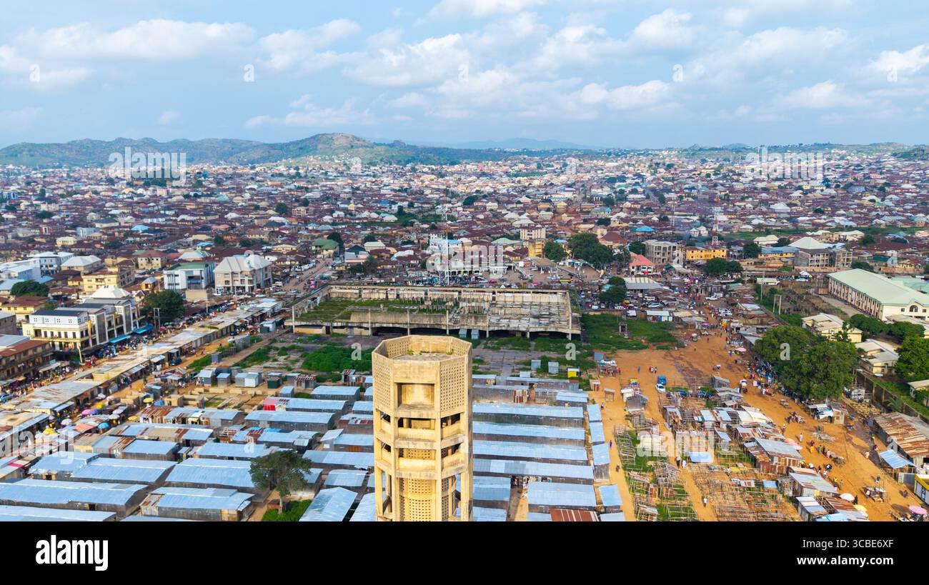 Aerial view of the iconic water tower piercing the skyline amidst a ...