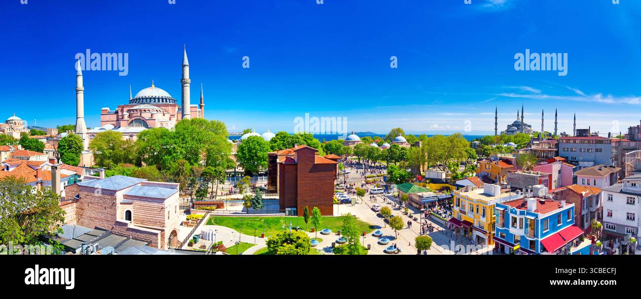 Hagia Sophia and Blue mosque in Sultanahmet district in Istanbul ...